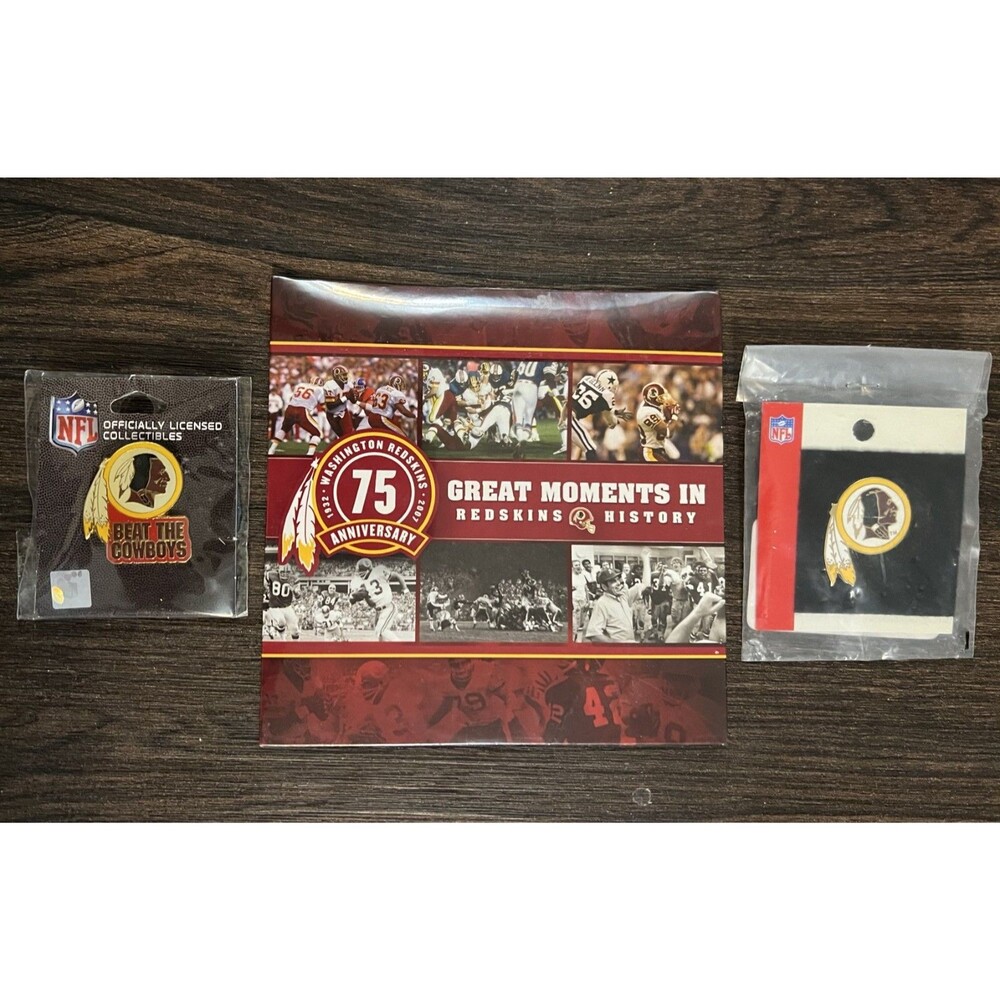 WASHINGTON REDSKINS 2 new Vintage pins and new 75th Anniversary DVD